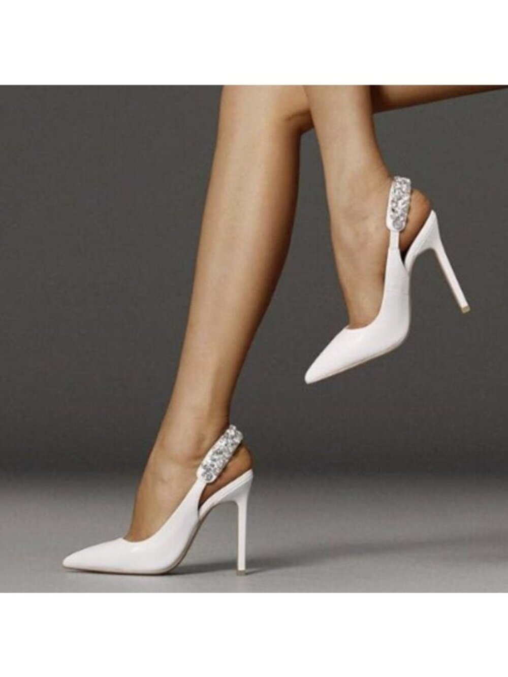 FSJ Women Cute Slingback Pointed Toe Stiletto Pumps High Heel Ankle Strap White
